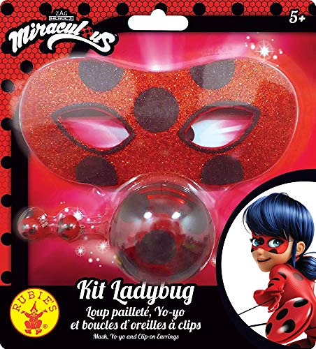 Rubie's, kit di accessori ufficiali lupo glitterato + yoyo + orecchini Miraculous Ladybug-I-300295, per travestimenti, bambini, unisex, I-300295, multicolore