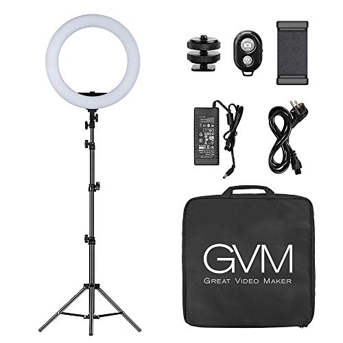 GVM 18inch Luce ad Anello LED con Stativo Treppiede, 18 Pollice 55W Dimmerabile Selfie Ring Light, anello di luce con ricevitore Bluetooth per Trucco Fotografia Youtube Tik Tok Video