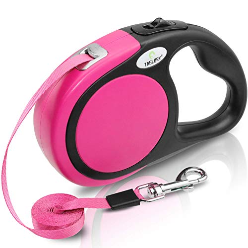 Taglory Guinzaglio Retrattile per Cani Taglia Media e Piccola, Guinzaglio per Cani 5 Metri Nylon Resistente Groviglio Libero,Adatto per Cani Fino a 20 kg,Rosa