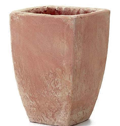 VASO + SOTTOVASO IN TERRACOTTA, FATTO A MANO; ALTEZZA CM. 40, LATO 30 X 30 ; SOTTOVASO CM. 23 X23 MADE IN ITALY GIARDINO TERRAZZO PIANTINE GRASSE