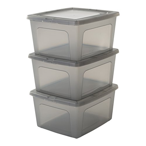 Iris Ohyama, set di tre scatole di stoccaggio con coperchio - modulare Clear Box - MCB-18, di plastica, grigio, 18 L, 39,5 x 34 x 19,9 cm
