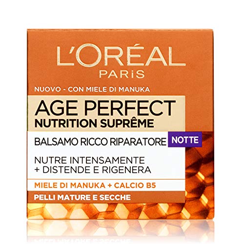 L'Oréal Paris Trattamenti Age Perfect Nutrition Supreme Crema Viso Antirughe Riparatrice Notte, Pelli Mature Secche, 50 ml