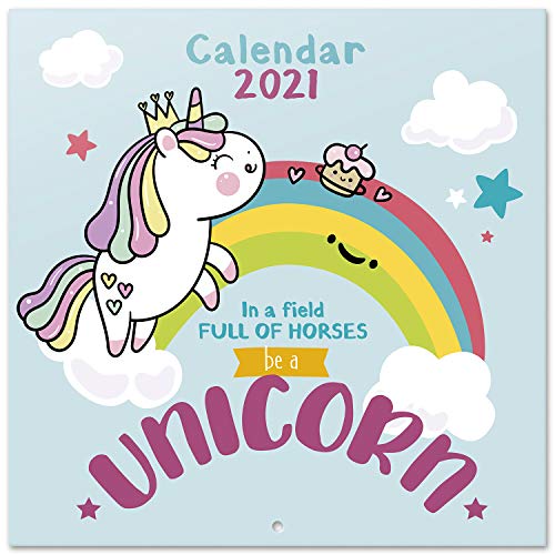 Grupo Erik Calendario 2021 da Muro Unicorn, calendario bambini, 12 mesi, include poster regalo, 30x30 cm
