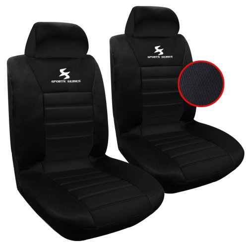 WOLTU AS7254-2 Set Coprisedili Anteriori Auto 2 Posti Seat Cover Protezioni Universali per Macchina Tessuto Poliestere Nero