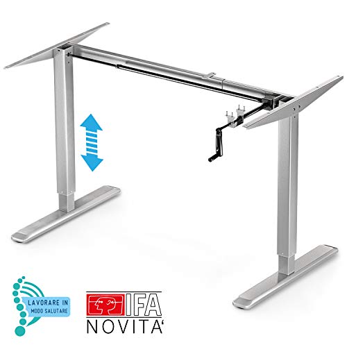 Deskfit Telaio Supporto Scrivania ergonomica Regolabile in Altezza manualmente, Tavolo telescopico a 2 Elementi DF100, manovella Pieghevole, Liberamente Regolabile, per Qualsiasi Piano di Lavoro