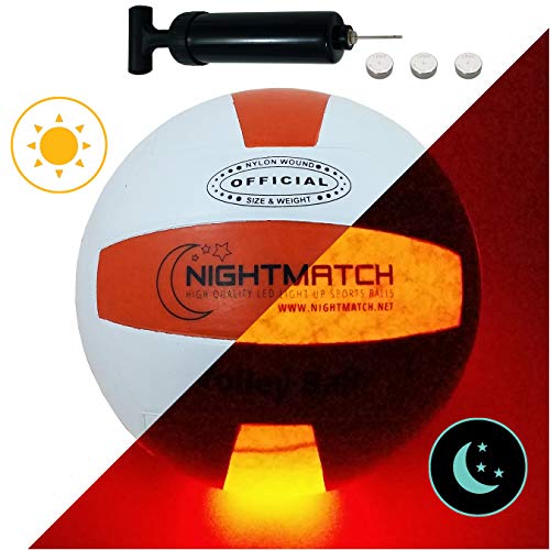 Pallone da Pallavolo che si illumina NightMatch incl una Pompa per gonfiare il pallone - I LED interni si accendono quando viene rimbalzato - Brilla nel Buio - Dimensione 8 - Dimensioni&Peso Ufficiali