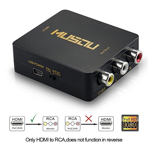 HDMI a AV Adattatore,Musou 1080P HDMI to RCA CVBS Composito Convertitore Supporto NTSC/PAL Interruttore per PC Laptop Wii Xbox PS3 PS4.