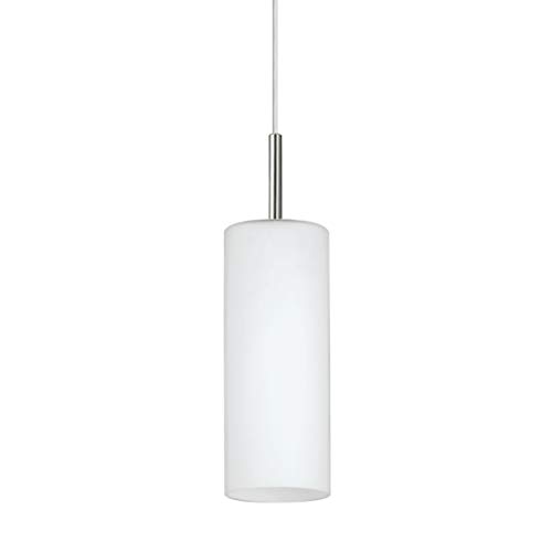 Lampada a sospensione EGLO TROY 3, lampada a sospensione a 1 punto luce, materiale: acciaio, colore: nichel opaco, vetro: satinato, bianco, attacco: E27, diametro: 10,5 cm