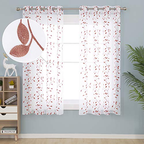 Deconovo Tende Ricamate per Bambini Cameretta in Voile Trasparenti Moderne Eleganti con Occhielli 140x183cm Arancione 2 Pannelli