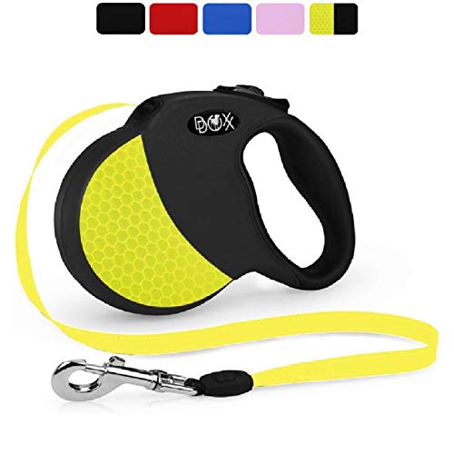 DDOXX Guinzaglio Cani Retrattile, Riflettente | Tanti Colori e Taglie | per Cani Piccoli Medi Grandi | Estensibile Cane Gatto Cucciolo Taglia Piccola Media Grande | L, 5 m, a 50 kg, Nero Giallo Neon