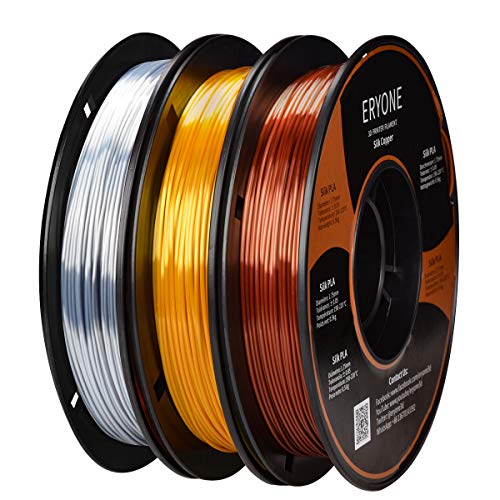 ERYONE PLA Filament 1.75mm Silk Gold/Copper/ Silver, Silky Shiny Filament PLA 1.75mm, 3D Printing Filament PLA for 3D Printer and 3D Pen, 3 Spools, 0.5kg/Color/Spool