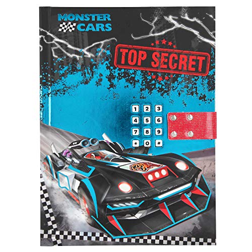 Depesche 10949 - Diario con codice e suono, motivo: Monster Cars, 20,5 x 15 x 3 cm, colore: Blu