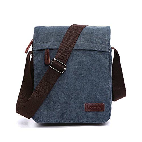 LOSMILE Borse a spalla da Uomo,Borse Messenger di tela, Borse per Tablet PC, Borsa a tracolla, Borsello,Per lavoro e scuola. (M-Blu)