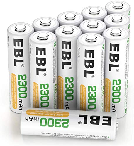 EBL AA Batterie Ricaricabili Ad Alta Capacità,Pile Ricaricabili da 2300mAh Ni-MH con Astuccio Ricarica da 1200 volte,Confezione da 12 pezzi