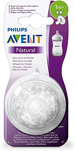 Philips SCF042/27 Avent 2 Tettarelle Natural Flusso Lento, 2 Fori, 1m+