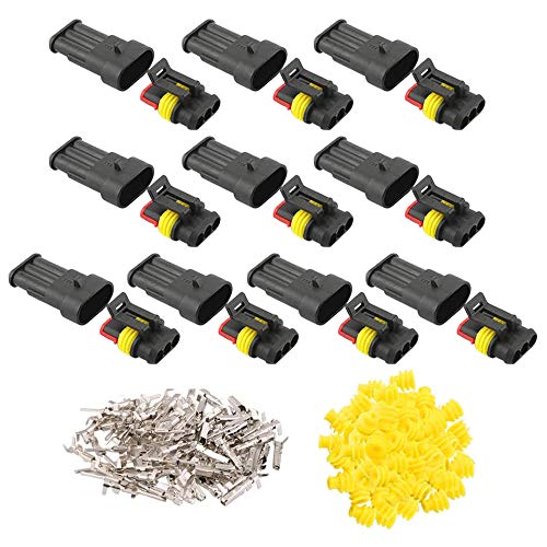 TOOHUI 10 Kit 3 Pin Auto Impermeabile Connettore, Connettore Elettrico Spina Impermeabile 1.5mm terminale 20–16AWG Impermeabile Legare Elettrico Connettore per Auto Camion Marina Moto