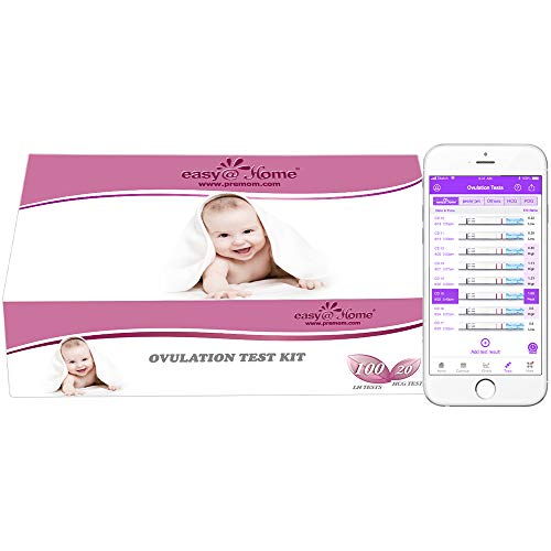 Easy@Home 100 x Test ovulazione 25mIU/m + 20 test di gravidanza, Accuratezza Oltre il 99%-–Alimentata da gratuita Italiana applicazione Premom(iOS & Android), 100 LH+20 HCG