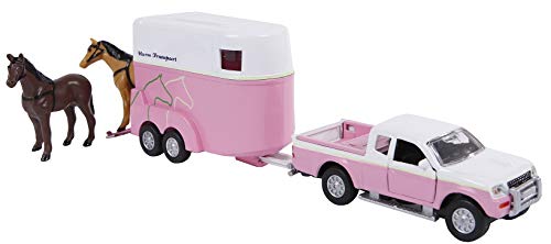 Van Manen Kids Globe Traffic 520124 - Set con Macchina Giocattolo e rimorchio per Box dei Cavalli, Giocattolo, Colore: Rosa e Bianco, per Bambine