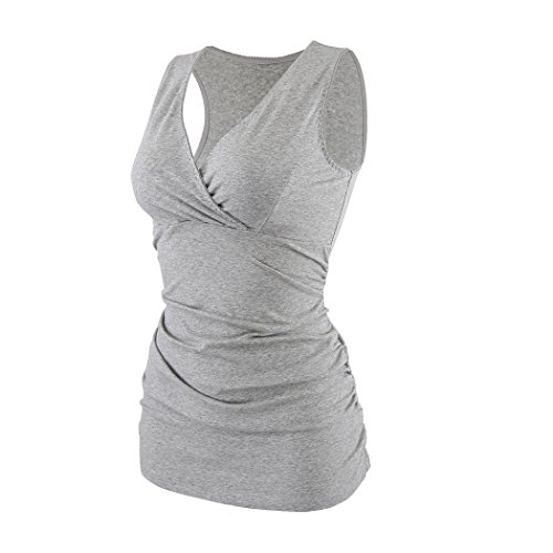 Manci Donna Premaman Top, Cotone V Neck maternità Top prémaman T-Shirt Gravidanza Allattamento Top (Grey, Medium)