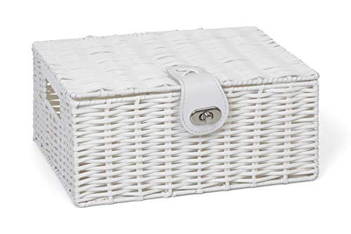 ARPAN - Cesto portaoggetti in resina intrecciata, con coperchio e chiusura, colore: Bianco