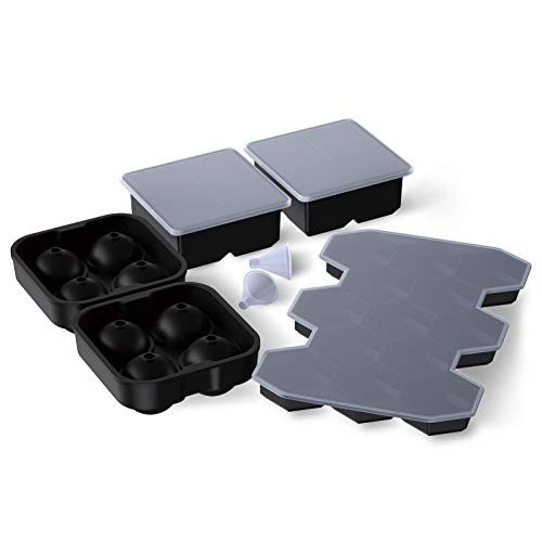 SAEYON [5 Pezzi Stampi per Ghiaccio in Silicone, 8+8+13 Scomparti Stampo Ghiaccio in Silicone con Coperchio, LFGB, Formine in Silicone per Cubetti di Ghiaccio Senza BPA, per Whisky, Cocktail (Tipo A)