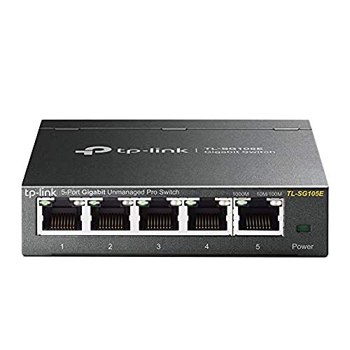 TP-Link TL-SG105E Switch 5 Porte RJ45 Gigabit 10/100/1000 Mbps, Monitora la Rete, Priorizza il Traffico e Configura VLAN, Struttura in Acciaio
