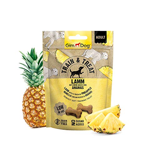 GimDog Train & Treat Adult - Agnello con Ananas - Leccornie Senza Cereali a Basso Contenuto di Grassi, Ideali Come Snack nell’addestramento - 1 Sacchetto (1 x 125 g)