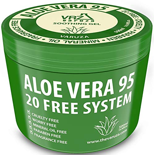 VARUZA Aloe Vera Gel aloe vera al 95% per acne, scottature solari, eruzioni cutanee, eczema, prurito, colpi da barba 500ml