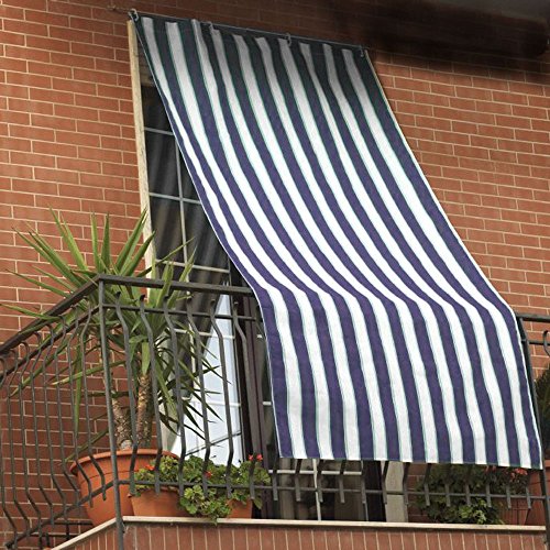 Tenda da sole 150x290cm in tessuto a strisce con anelli ombra per balcone terrazzo casa (VERDE)