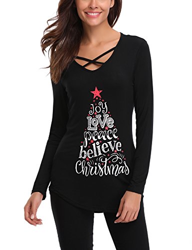iClosam T-Shirt Donna Manica Lunga Natale T Shirt Printed Jumper Autunno Inverno Pullover Pullover Felpa
