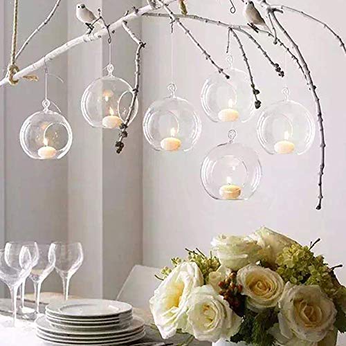 Warmiehomy Appendere Portacandele in Vetro, 6 Pz Globulare Terrario Sospeso Decorazione per La Cena a Lume di Candela per Proposta di Matrimonio O Nozze Giardino Transparent Interno all'aperto