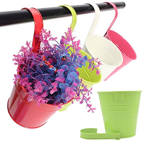 10 Pz 10 cm metallo colorato vasi per piante sospese con gancio staccabile, vasi da fiori recinzione giardino appeso titolare di fiori per esterno