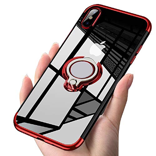 kadixini Custodia Cover per iPhone XS Max Trasparente Morbido TPU Protettivo Sottile Case 360° Ring Regolabile Anello Magnetica Supporto Silicone Custodia Antiurto Compatibile con iPhone XS Max Rosso