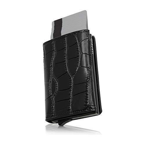 HAFEID portafoglio uomo slim - porta carte di credito schermato - portacarte di credito - portatessere smart - porta tessere donna - RFID blocking wallet nero kroko - vera pelle