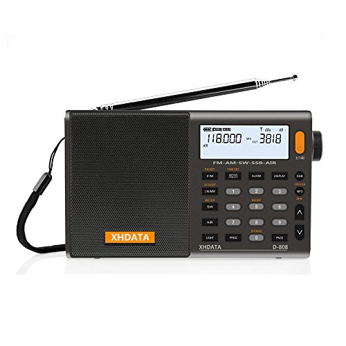 XHDATA D-808 Radio digitale portatile FM stereo/SW/MW/LW SSB RDS Air Band Radio multi altoparlante con display LCD Sveglia Antenna esterna e 2000mah batteria (grigio)
