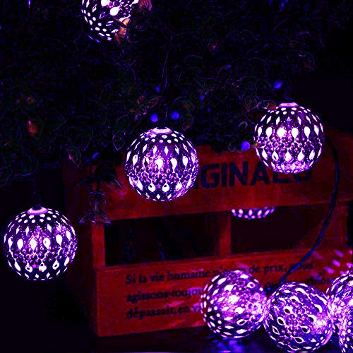 Argento Orb Marocchino Luci a Corda,KINGCOO Impermeabile 20LED 8 Modalità Goble Lantern Solar Marocchina Catene Luminose Ambientale Illuminazione per Giardino Nozze Festa Natale Decorazioni (Viola)
