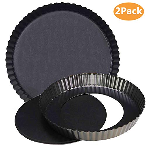 Padella Antiaderente con Quiche, BESTZY 2 Pack Stampo Crostata a Nido d'Ape, Adella Rimovibile a Fondo Piatto Rimovibile, tazzetta Rotonda con Base Rimovibile (ø20cm & ø14cm)