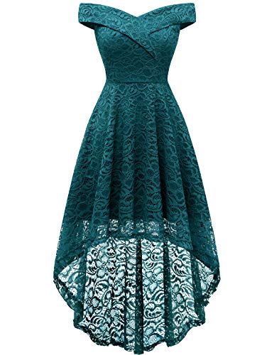 Homrain Abiti da Donna Elegante off Spalla Abiti a Pieghe Abiti da Sposa in Pizzo Alto Basso Abito da Cerimonia da Sera per Banchetti Turquoise 2XL