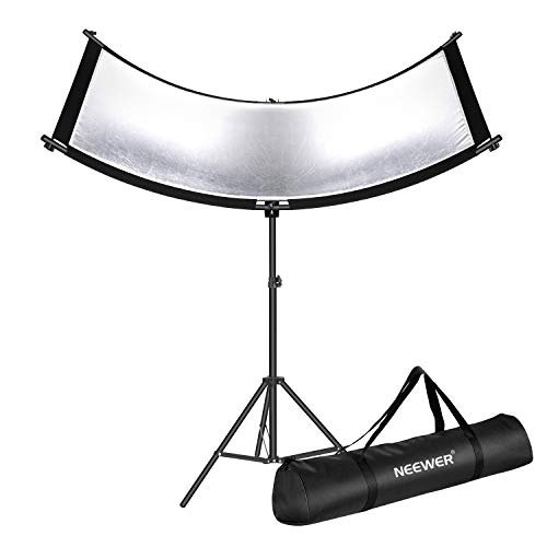 Neewer Riflettore a Forma di Conchiglia con Borsa di Trasporto & Cavalletto 200cm, Curvo per Illuminazione 167x61cm per Ritratti, Studio & Fotografia, Nero/Bianco/Dorato/Argento