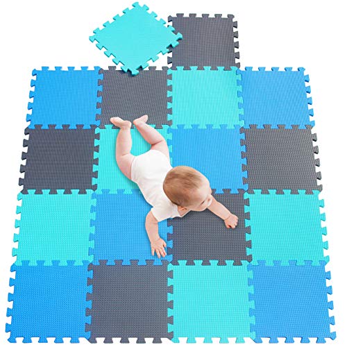 meiqicool Tappeto Puzzle Tappeti Puzzle con Certificato CE in soffice Schiuma Eva | Tappeto da Gioco per Bambini (Set Puzzle di Colori) Blu Verde e Grigio 070812