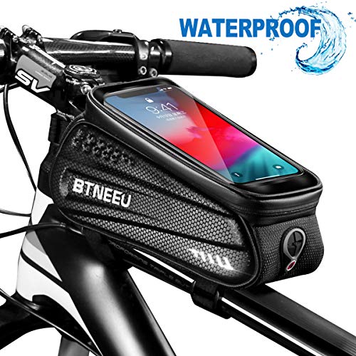 BTNEEU Borsa Telaio Bici Impermeabile Borsa Manubrio Bicicletta con TPU Touchscreen Sensibile, Borsa Bici Cellulare Borsa MTB Telefono per iPhone Samsung Huawei (sotto 6.5 Pollici) (Nero)