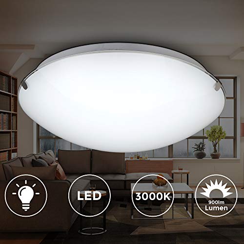B.K.Licht Plafoniera LED da soffitto, luce calda 3000K, 900Lm, LED integrati 11.5W, diametro 30cm, metallo e vetro, lampada da soffitto moderna per cucina, salotto o camera da letto, IP20, 230V