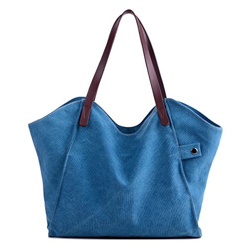 LOSMILE Donna Borse a mano Tela Borse a spalla Tote Sacchetto di Borse a tracolla Borse da spiaggia shopper. (Blu)