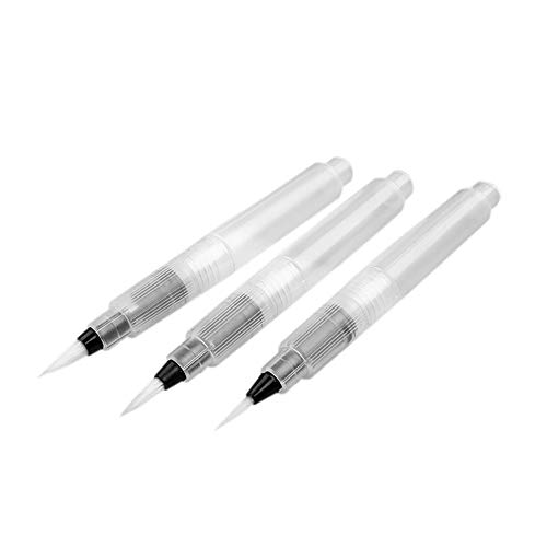 Hemore - Set di 3 penne con punte a pennello per pittura ad acquerello, ideali da utilizzare con pastelli acquerellabili, brush pen, pennarelli, e con colori solidi o pigmenti in polvere, 12 cm