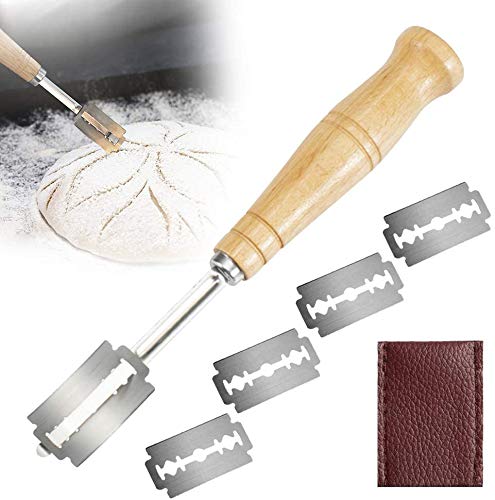 Toulifly Bread Lame,Taglierina per Pane,Coltello da Panettiere,Coltello per Impasto,Coltello per Pane con 5 Lame Sostituibili,Coltello Curvo per Arco in Acciaio Inossidabile