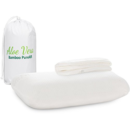 Cuscino VOLAR Aloe Vera in Memory-foam con carbone di bambù, cuscino ortopedico per il collo - cuscino da viaggio, auto, aereo, treno, hotel - 40x25x10 cm