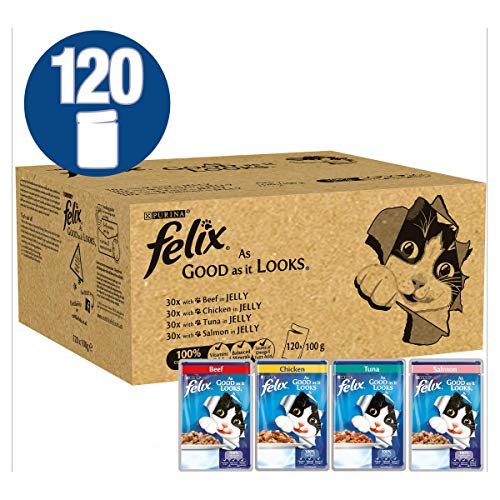 Felix AS Good AS it Looks Misto varietà Cat Food, 100 g, Confezione da 120
