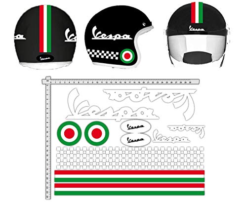 GamesMonkey Adesivi Casco Kit Vespa Bianco Strisce Italia Helmet Vinile Lucido Assortiti in Vinile