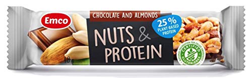 Nuts & Protein Barrette Proteiche 20pz x 40gr con Cioccolato e Mandorle. Barretta Proteica di Frutta secca con più del 25% di Proteine, fonte di Fibre e Senza Glutine. Box da 20 pz