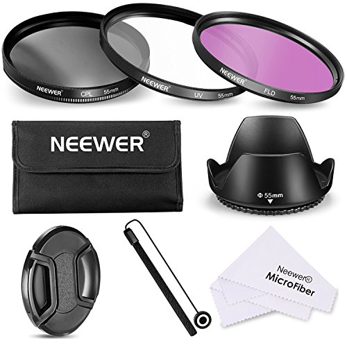 Neewer 55mm Lenti Filtro Kit di Accessori Professionali per Canon Nikon Sony Samsung Fujifilm Pentax: filtro UV/CPL/FLD, Custodia, Paraluce, Copriobiettivo, Panno per Pulizia